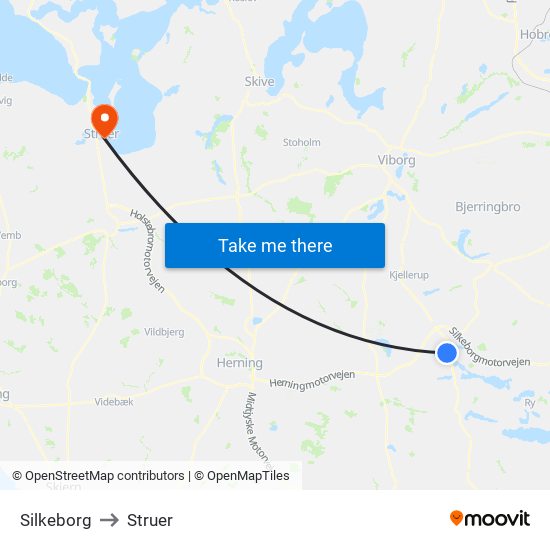 Silkeborg to Struer map