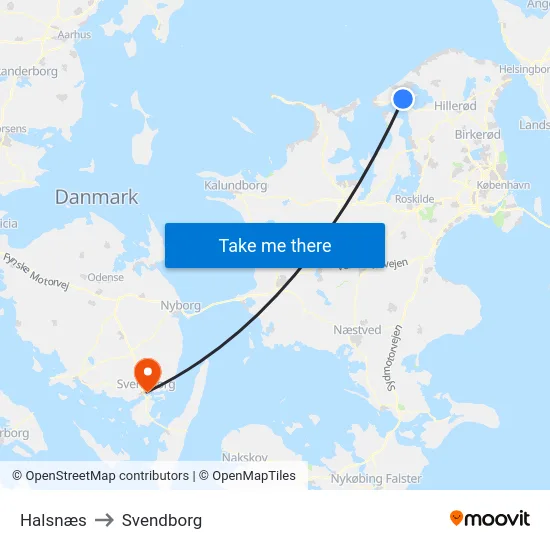 Halsnæs to Svendborg map