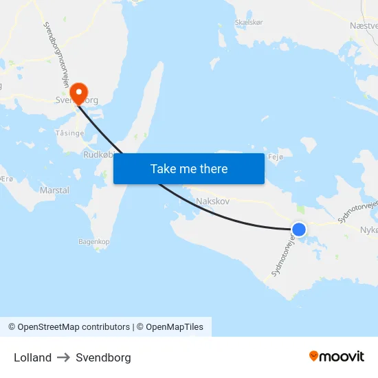Lolland to Svendborg map