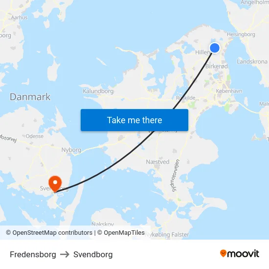 Fredensborg to Svendborg map