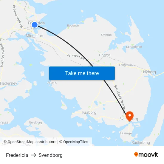Fredericia to Svendborg map