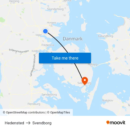 Hedensted to Svendborg map