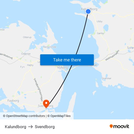 Kalundborg to Svendborg map