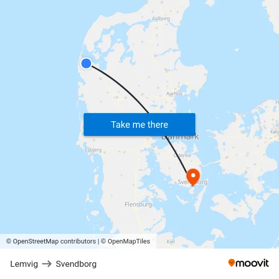 Lemvig to Svendborg map