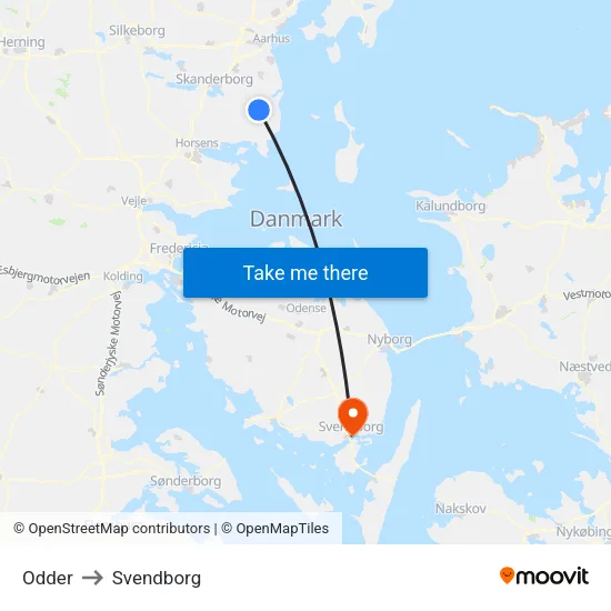 Odder to Svendborg map