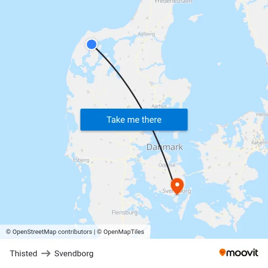 Thisted to Svendborg map