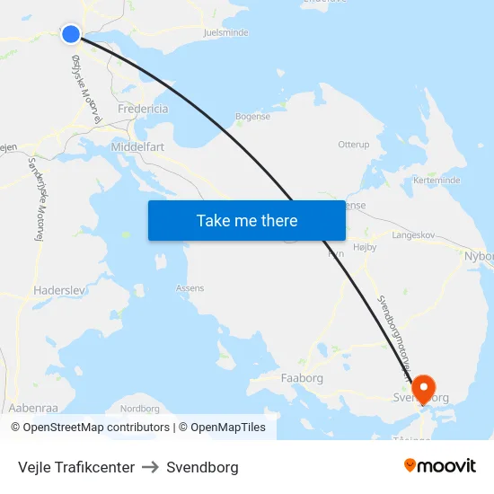 Vejle Trafikcenter to Svendborg map