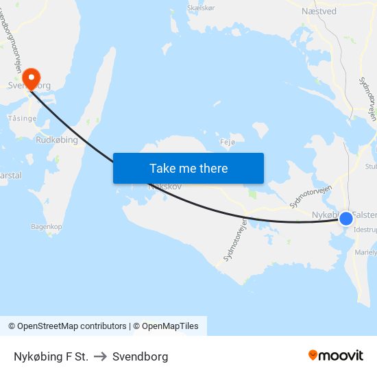 Nykøbing F St. to Svendborg map