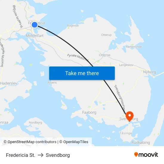 Fredericia St. to Svendborg map