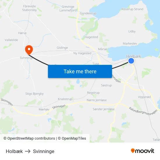 Holbæk to Svinninge map
