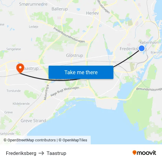 Frederiksberg to Taastrup map