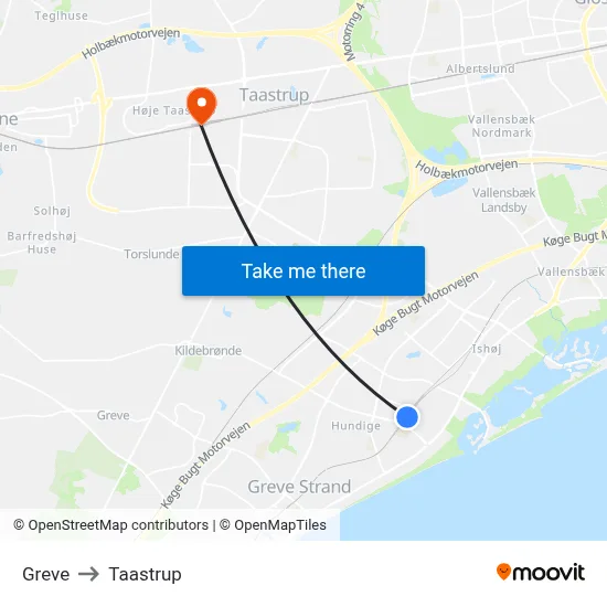 Greve to Taastrup map