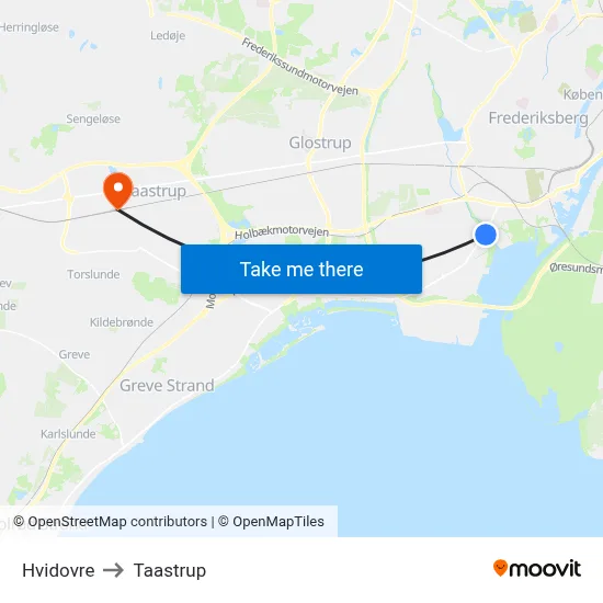 Hvidovre to Taastrup map