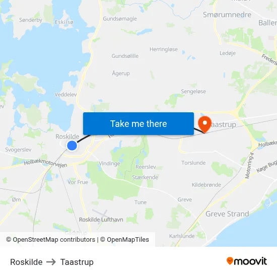 Roskilde to Taastrup map