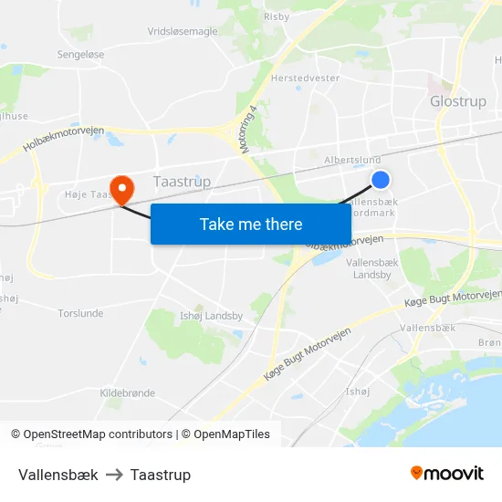 Vallensbæk to Taastrup map