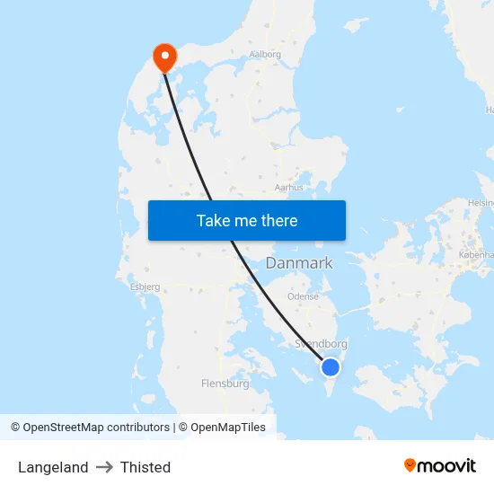 Langeland to Thisted map
