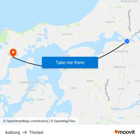 Aalborg to Thisted map