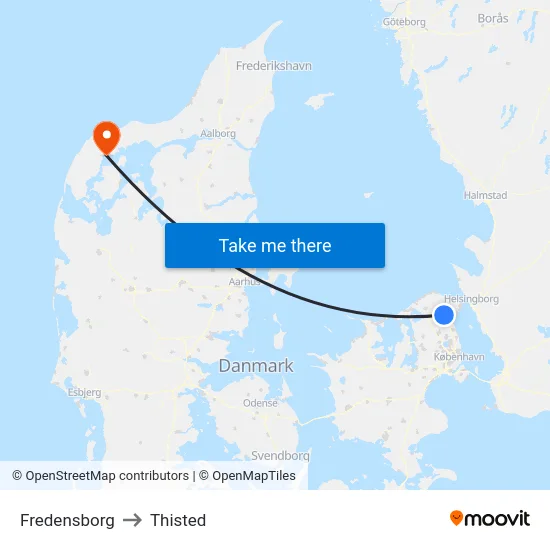 Fredensborg to Thisted map