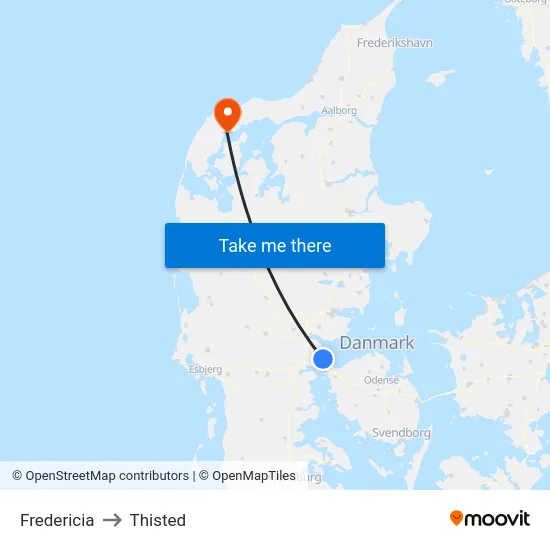 Fredericia to Thisted map