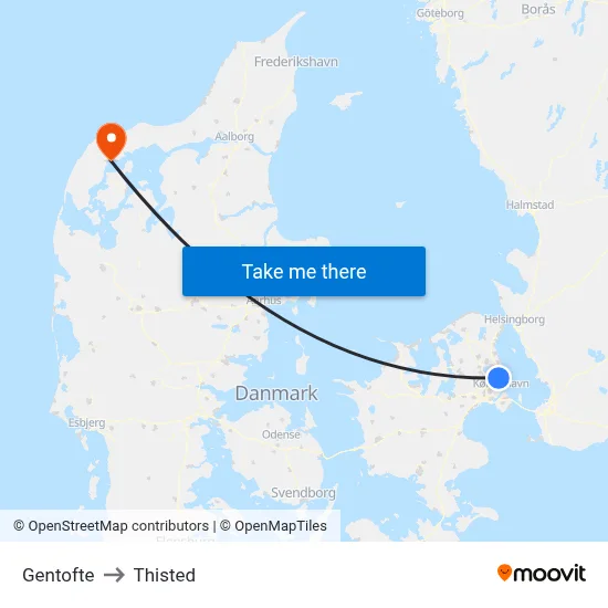 Gentofte to Thisted map