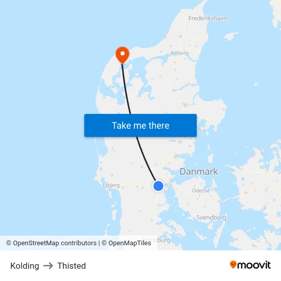 Kolding to Thisted map