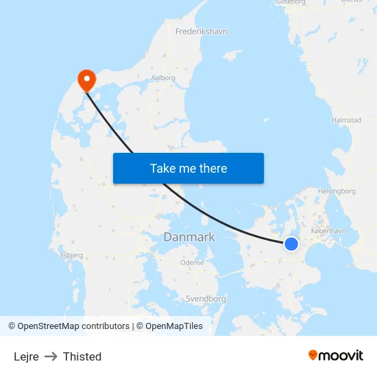 Lejre to Thisted map