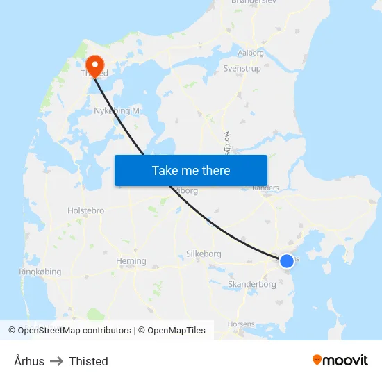 Århus to Thisted map
