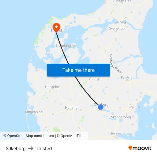 Silkeborg to Thisted map