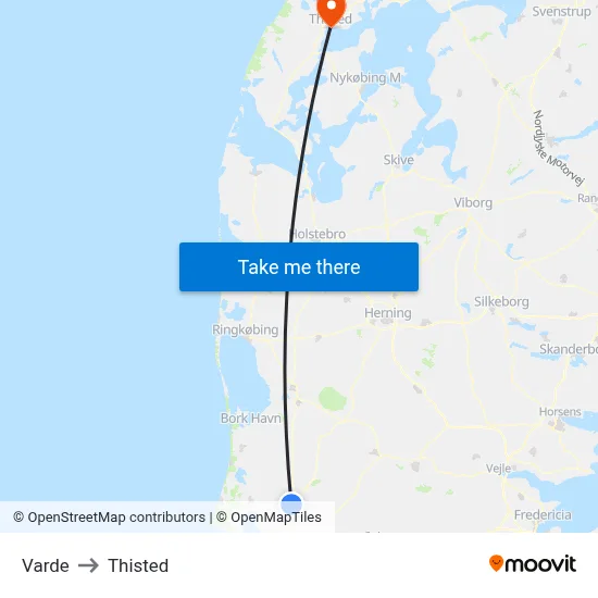 Varde to Thisted map