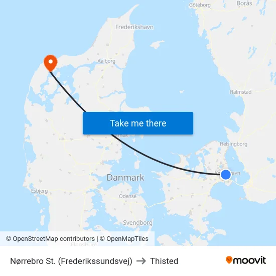 Nørrebro St. (Frederikssundsvej) to Thisted map