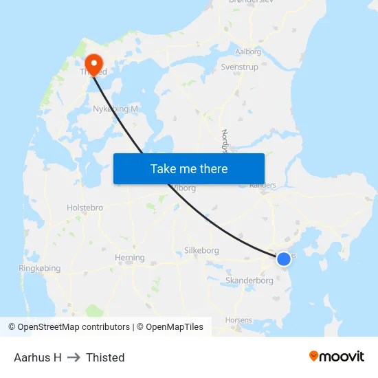 Aarhus H to Thisted map