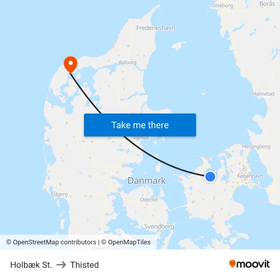 Holbæk St. to Thisted map