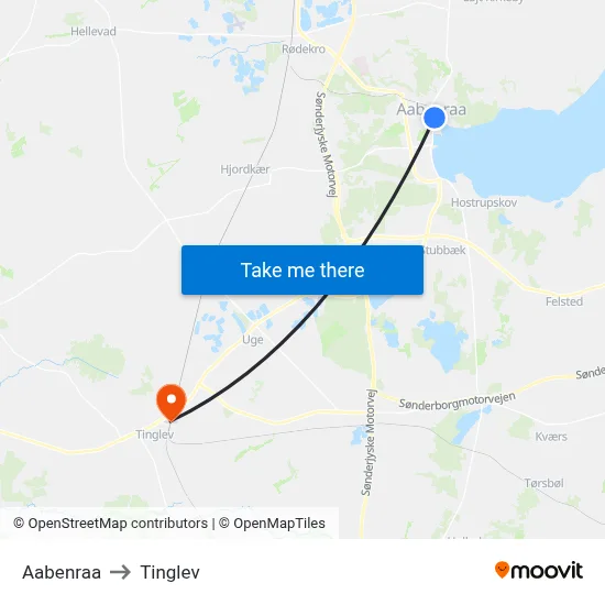 Aabenraa to Tinglev map