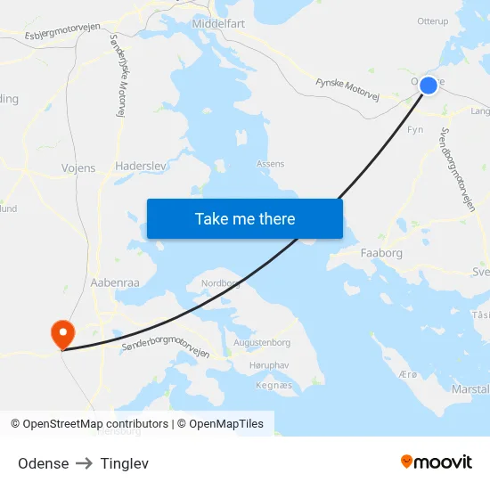 Odense to Tinglev map