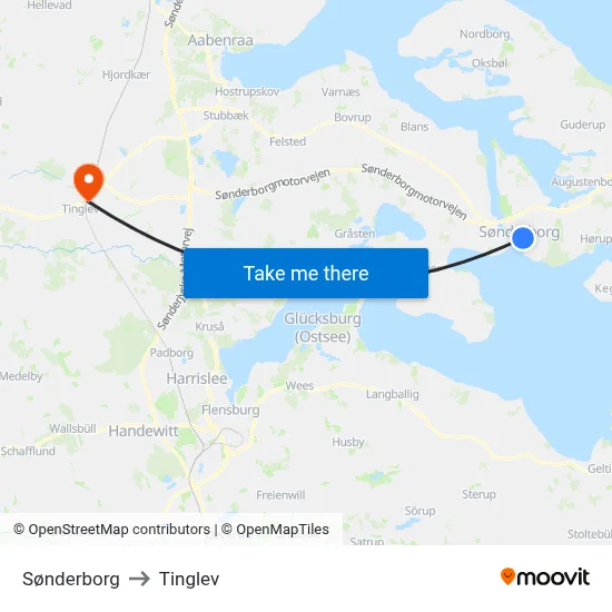 Sønderborg to Tinglev map