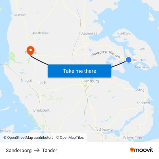 Sønderborg to Tønder map