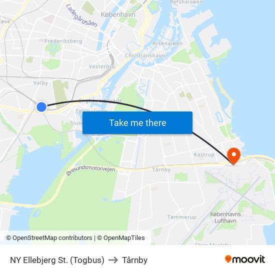 NY Ellebjerg St. (Togbus) to Tårnby map