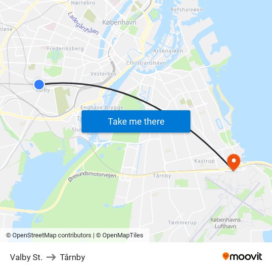 Valby St. to Tårnby map