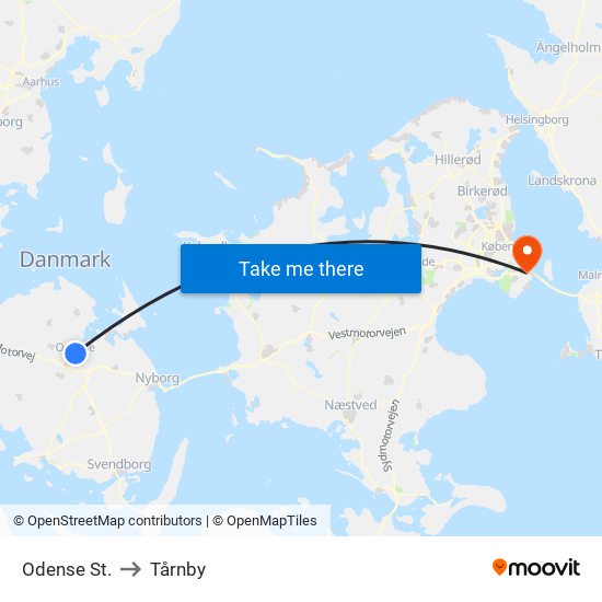 Odense St. to Tårnby map