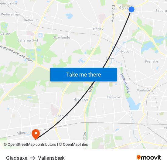 Gladsaxe to Vallensbæk map