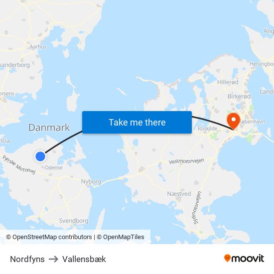Nordfyns to Vallensbæk map