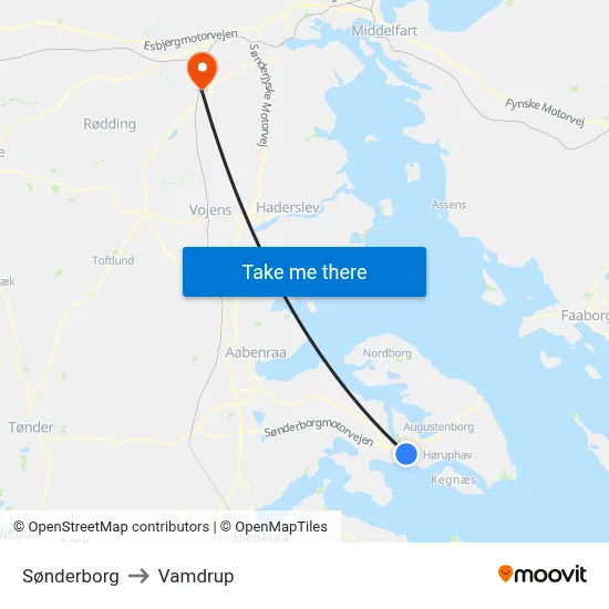 Sønderborg to Vamdrup map