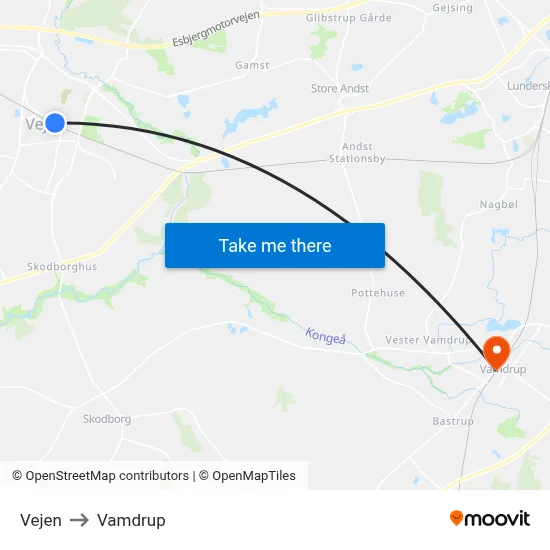 Vejen to Vamdrup map