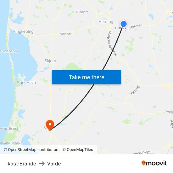 Ikast-Brande to Varde map