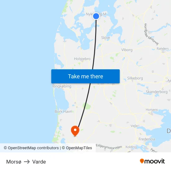 Morsø to Varde map