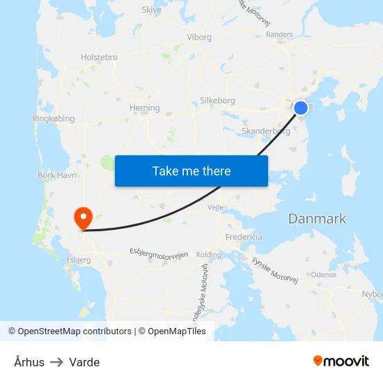 Århus to Varde map