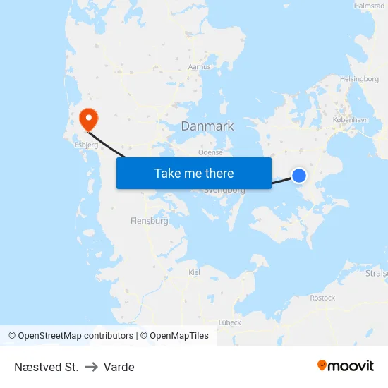 Næstved St. to Varde map