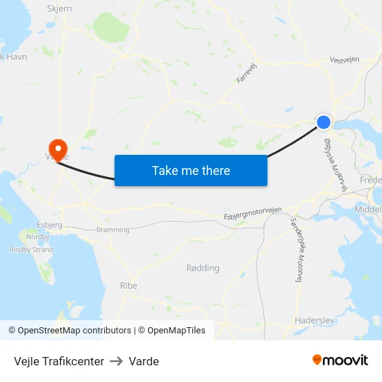 Vejle Trafikcenter to Varde map