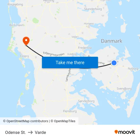 Odense St. to Varde map