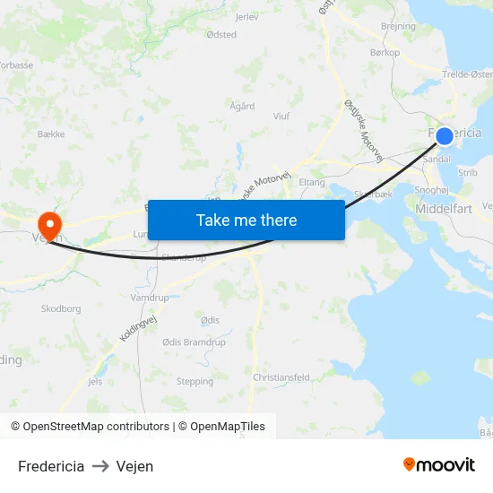 Fredericia to Vejen map